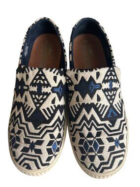TOMS Sunset Geometric Southwestern Slip-On Shoes Size 8 Woven Blue & Ivory